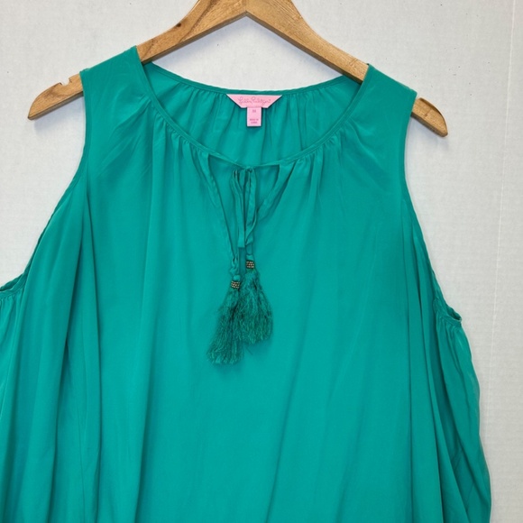 Lilly Pulitzer Silk Blend Finch Long Sleeve Teal Top Size Medium - Picture 3 of 11